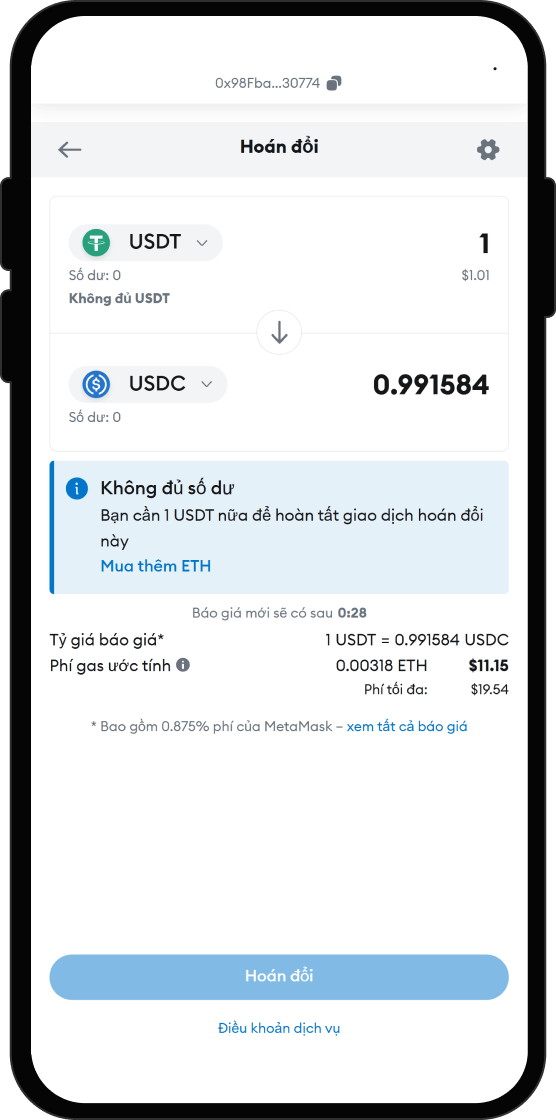 Hoán đổi USDT lấy LAB